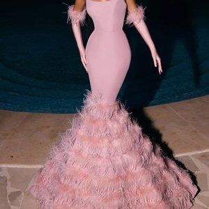Pink Feather Dress with Gloves: Portia & Scarlett - Cairo Gown PS23032